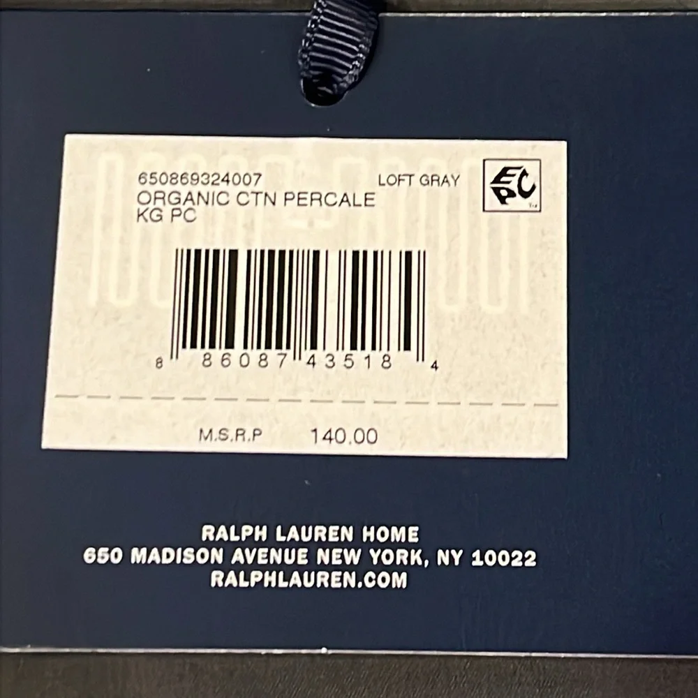 Ralph Lauren Organic Cotton Palmer Percale King Sheet Set +4 Pillowcases grey